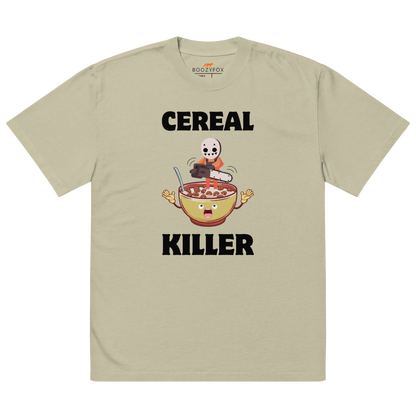 Faded Eucalyptus Cereal Killer Oversized T-Shirt featuring a Cereal Killer graphic on the chest - Funny Graphic Oversized Tees - Boozy Fox