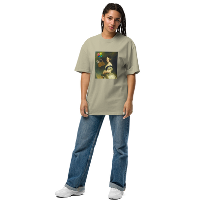 Woman wearing a faded eucalyptus Young Queen Victoria Oversized Tee - Boozy Fox