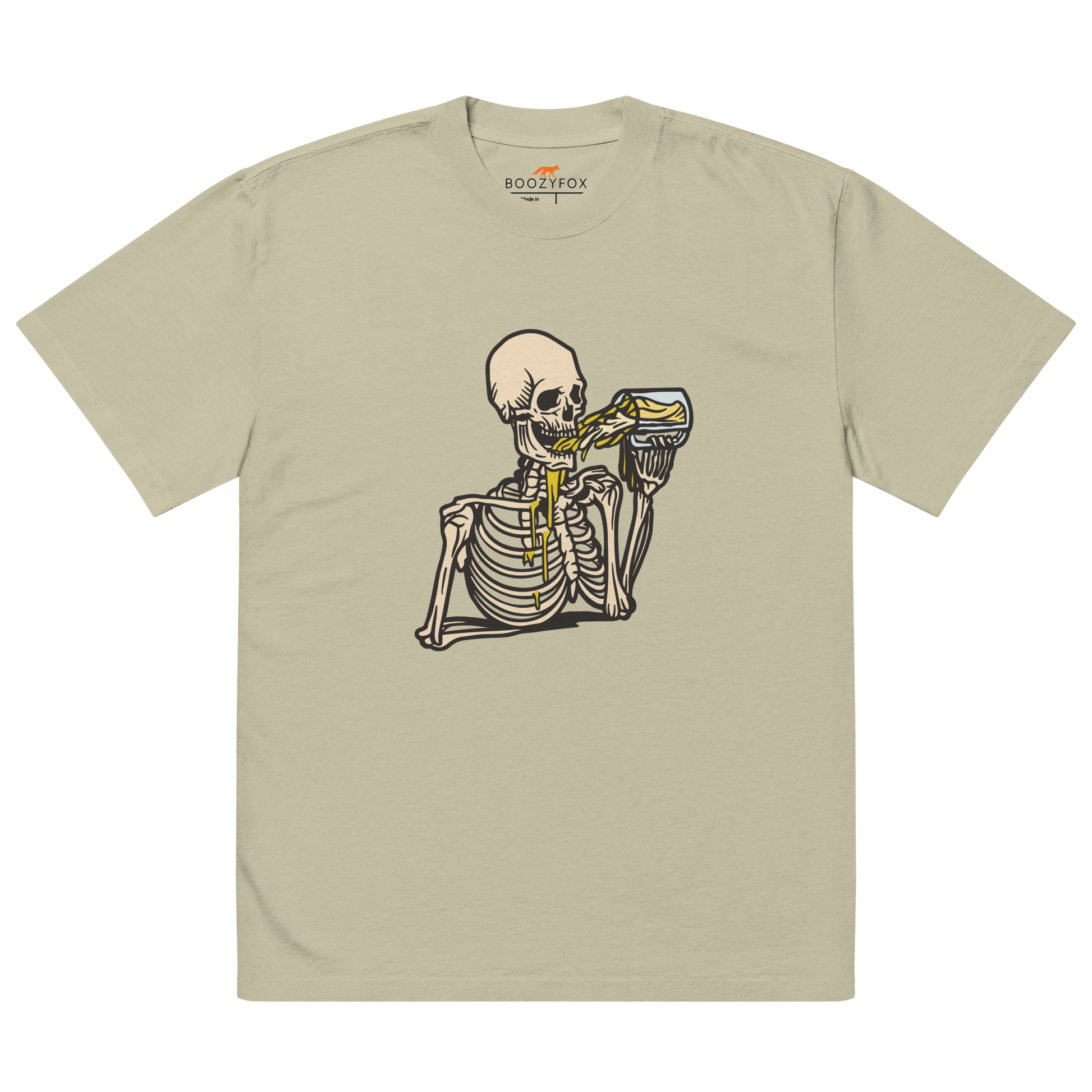 Skeleton Drinking Beer Oversized Tee Online - Faded Eucalyptus - Boozy Fox