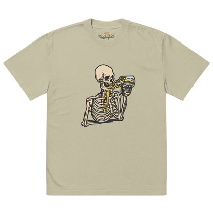 Skeleton Drinking Beer Oversized Tee Online - Faded Eucalyptus - Boozy Fox