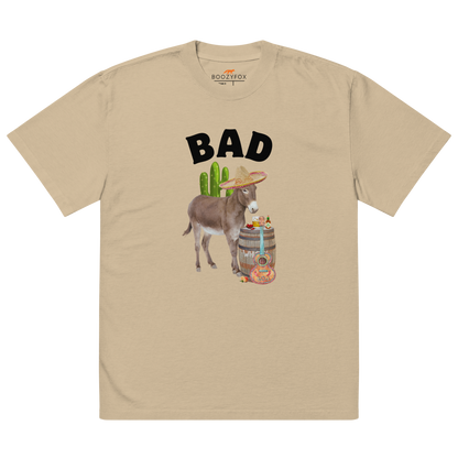 Faded Khaki Donkey Oversized T-Shirt Featuring a cheeky Bad Ass Donkey graphic on the chest - Funny Graphic Bad Ass Donkey Oversized Tees - Boozy Fox