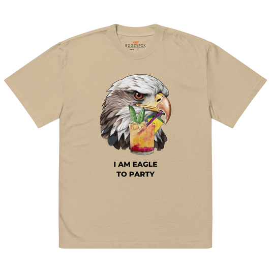Faded Khaki Eagle Oversized T-Shirt featuring a captivating I Am Eagle to Party graphic on the chest - Funny Graphic Eagle Oversized Tees - Boozy Fox