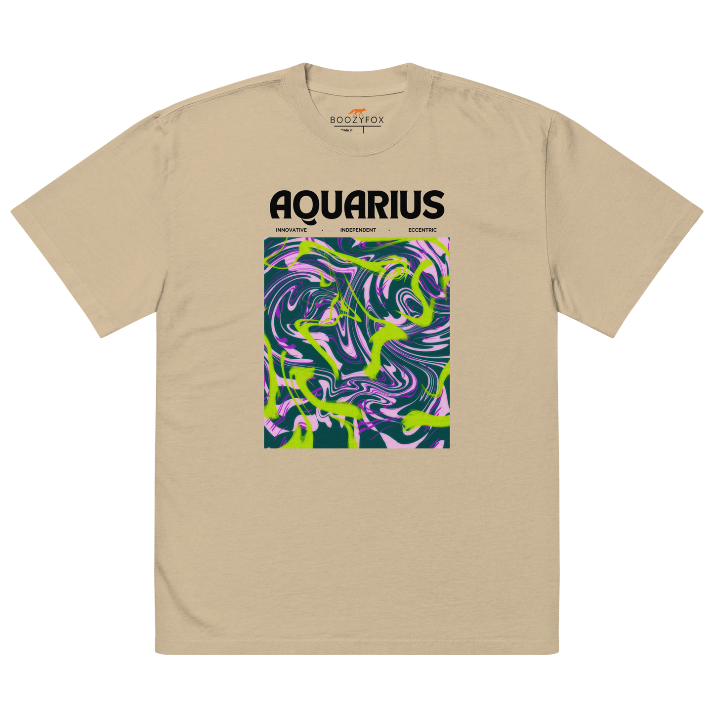 Faded Eucalyptus Aquarius Oversized T-Shirt featuring an Abstract Aquarius Star Sign graphic on the chest - Cool Graphic Zodiac Oversized Tees - Boozy Fox