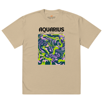 Faded Eucalyptus Aquarius Oversized T-Shirt featuring an Abstract Aquarius Star Sign graphic on the chest - Cool Graphic Zodiac Oversized Tees - Boozy Fox
