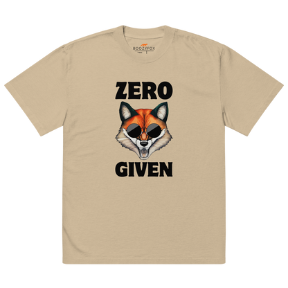Faded Khaki Fox Oversized T-Shirt featuring a Zero Fox Given graphic on the chest - Funny Graphic Fox Oversized Tees - Boozy Fox