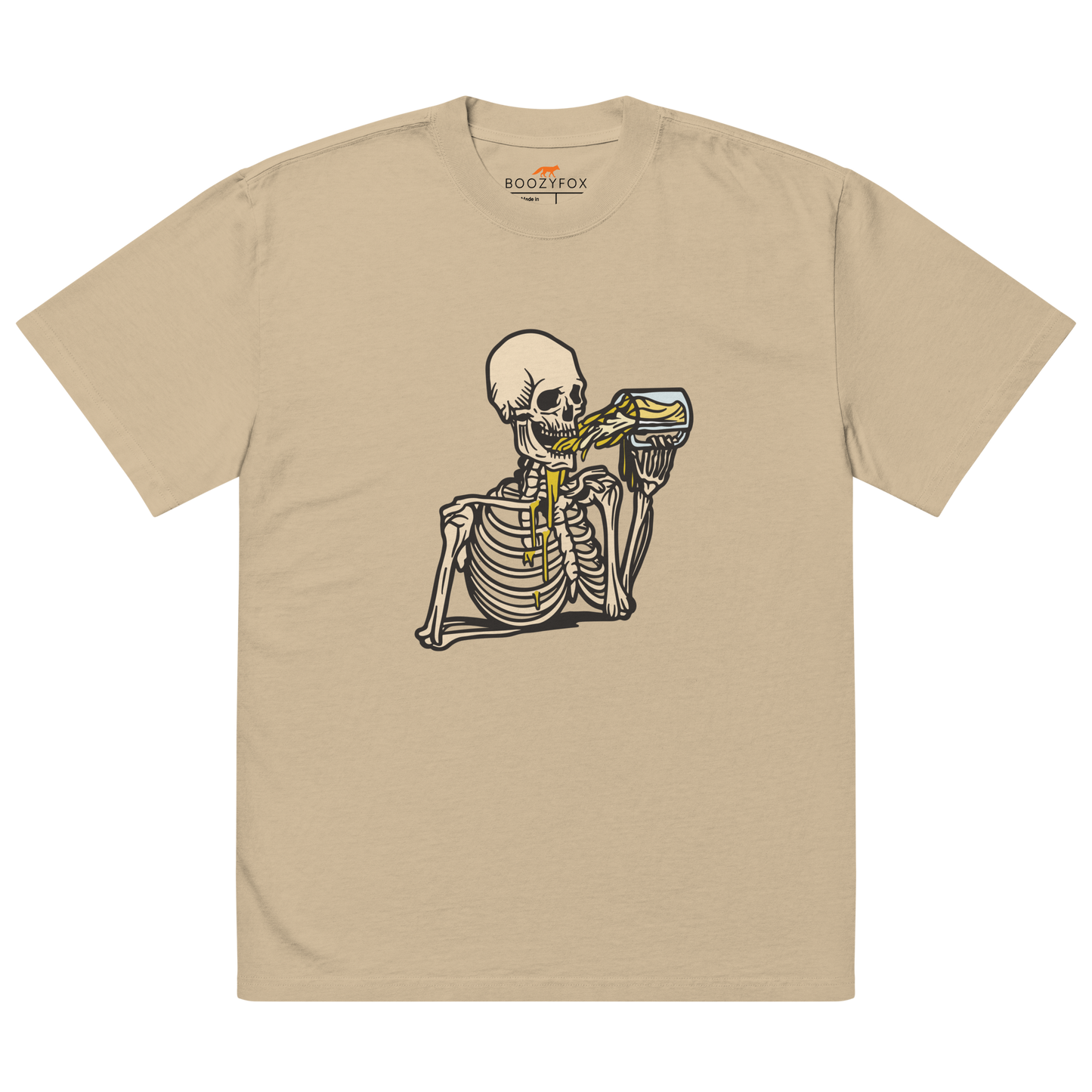 Skeleton Drinking Beer Oversized Tee Online - Faded Khaki - Boozy Fox