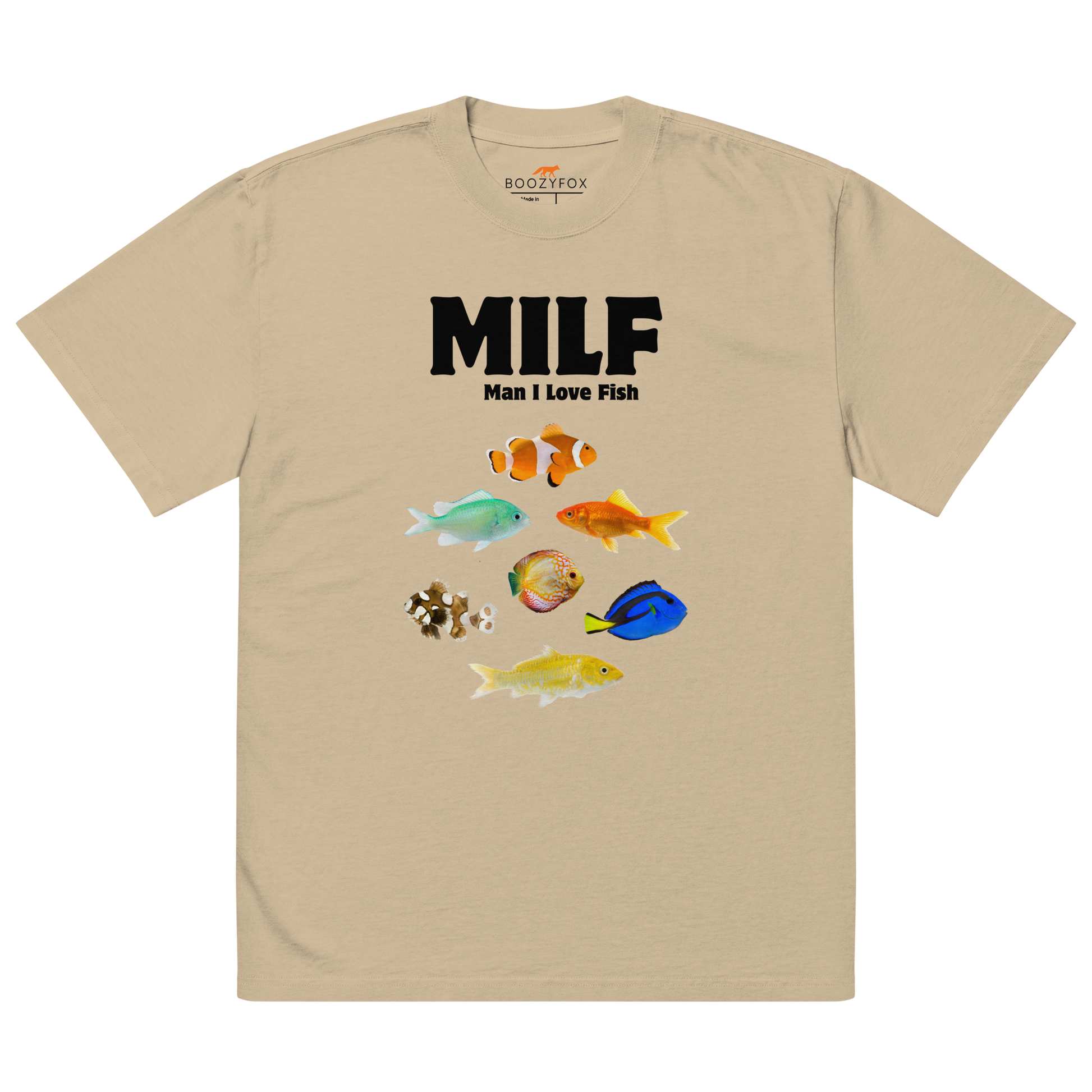 Man I Love Fish Oversized Tee Online - Faded Khaki - Boozy Fox