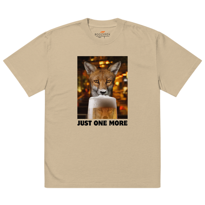 Funny Just One More Fox oversized graphic t-shirt in faded khaki by Boozy Fox