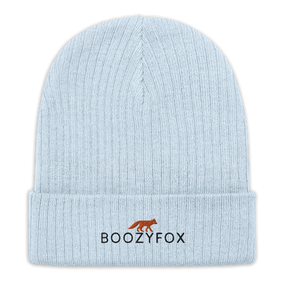 Light Blue Ribbed Knit Beanie With An Embroidered Boozy Fox Logo On Fold - Shop Beanies Online - Boozy Fox