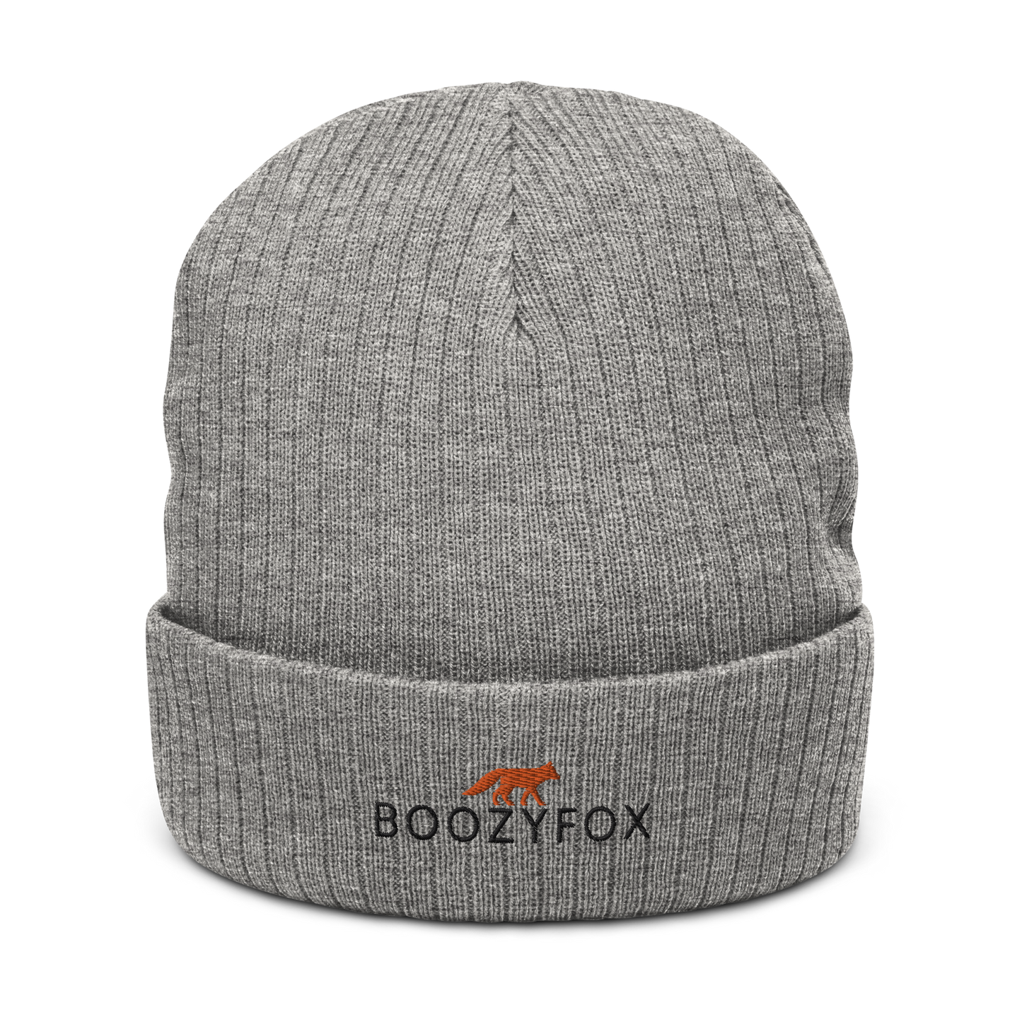 Light Grey Melange Ribbed Knit Beanie With An Embroidered Boozy Fox Logo On Fold - Shop Beanies Online - Boozy Fox