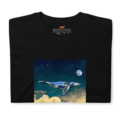 Front Details of a Black Whale Under The Moon T-Shirt - Boozy Fox