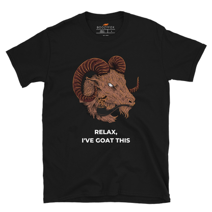 Black Goat T-Shirt featuring a captivating Relax I've Goat This graphic design on the chest - Funny Graphic Goat T-Shirts - Boozy Fox