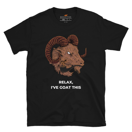 Black Goat T-Shirt featuring a captivating Relax I've Goat This graphic design on the chest - Funny Graphic Goat T-Shirts - Boozy Fox