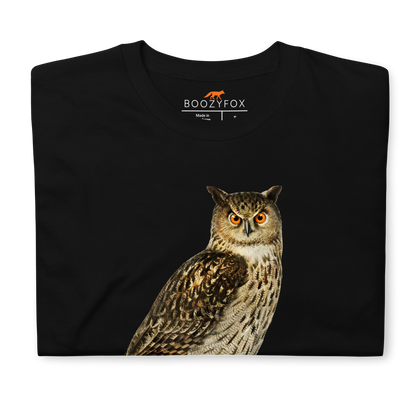 Front details of a Black Don't Give A Hoot Owl T-Shirt - Boozy Fox