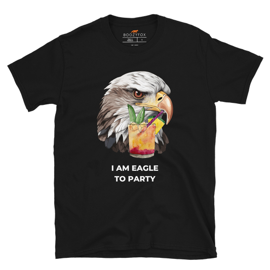 Black Eagle T-Shirt featuring a captivating I Am Eagle to Party graphic on the chest - Funny Graphic Eagle T-Shirts - Boozy Fox