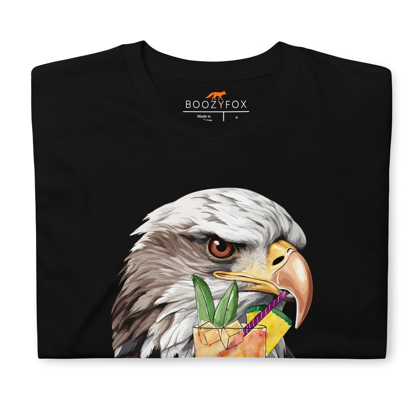 Front details of a Black Eagle T-Shirt - Boozy Fox