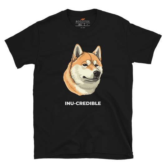 Black Shiba Inu T-Shirt featuring the Inu-Credible graphic on the chest - Funny Graphic Shiba Inu T-Shirts - Boozy Fox