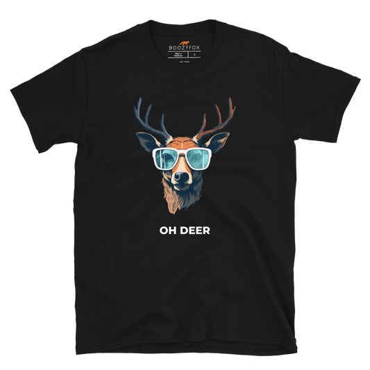 Black Deer T-Shirt featuring a hilarious Oh Deer graphic on the chest - Funny Graphic Deer T-Shirts - Boozy Fox
