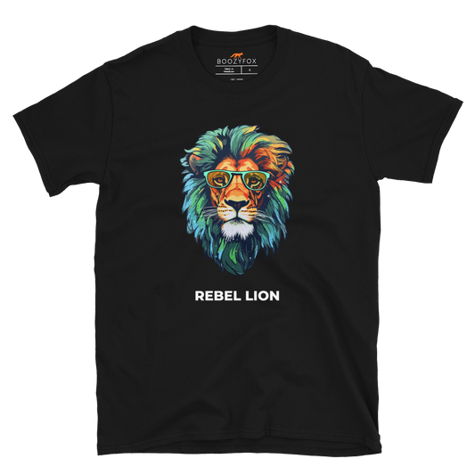 Black Lion T-Shirt featuring a captivating Rebel Lion graphic on the chest - Funny Graphic Lion T-Shirts - Boozy Fox