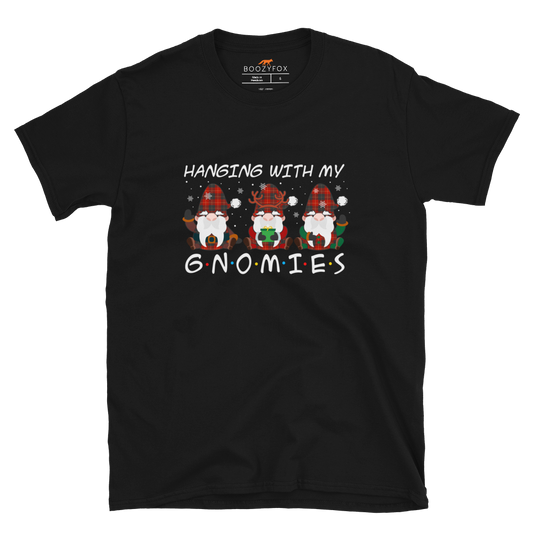 Black Christmas Gnome T-Shirt featuring a delight Hanging With My Gnomies graphic on the chest - Funny Christmas Graphic Gnome T-Shirts - Boozy Fox