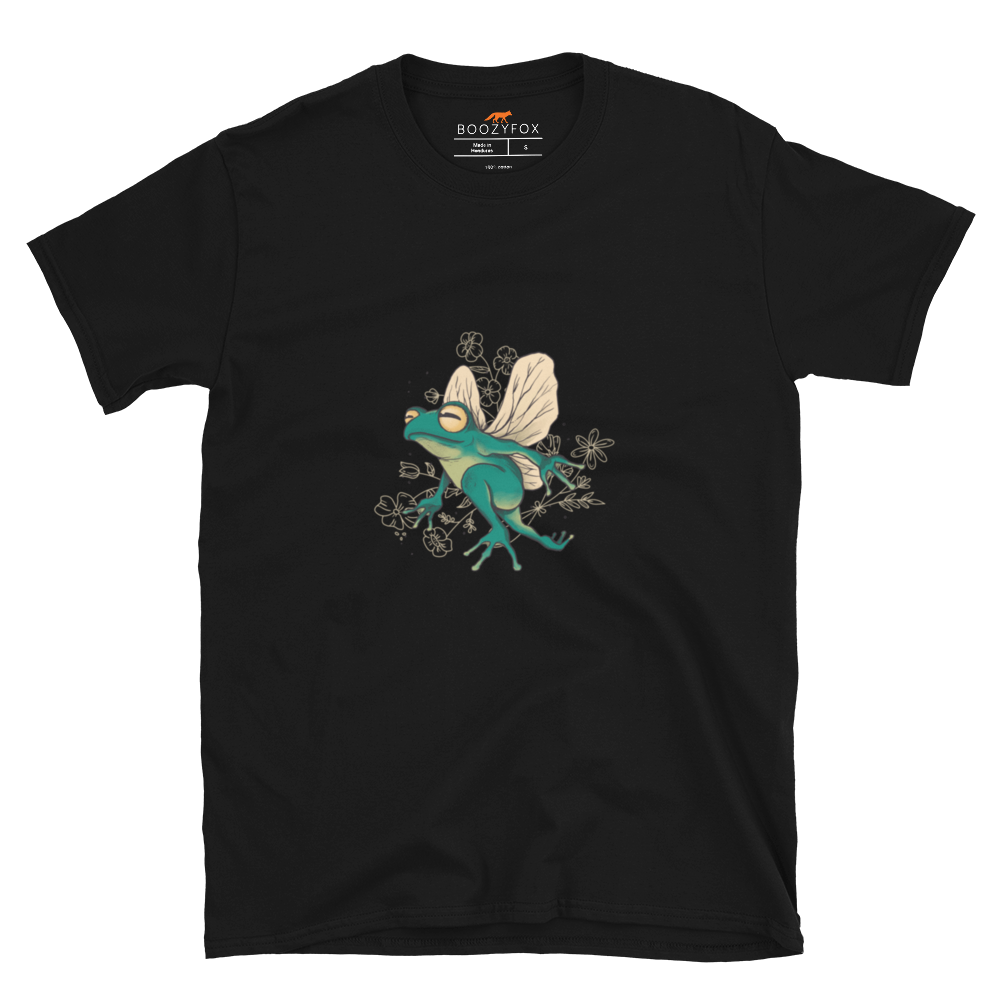 Black Fairy Frog T-Shirt featuring an adorable Fairy Frog graphic on the chest - Funny Graphic Frog T-Shirts - Boozy Fox