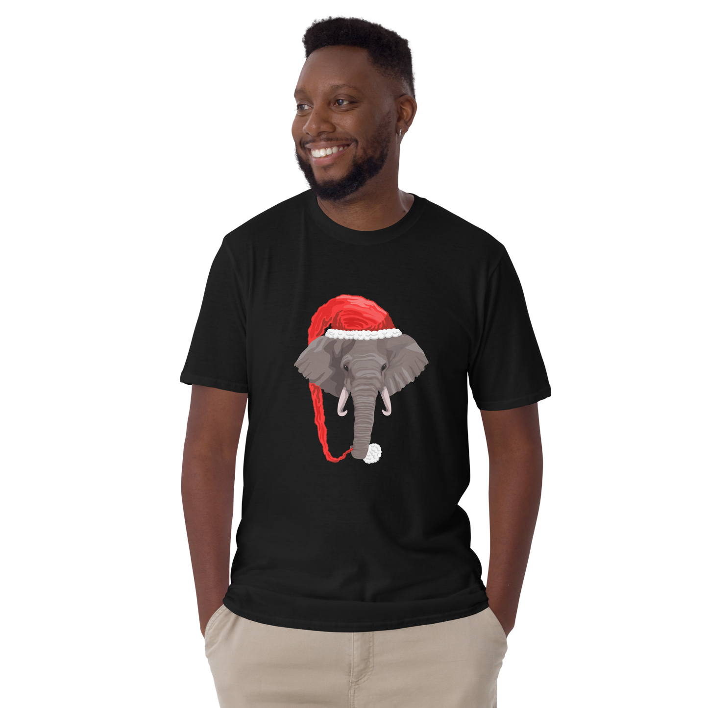 Smiling man wearing a Black Christmas Elephant T-Shirt - Boozy Fox