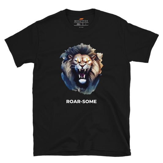 Black Lion T-Shirt featuring a Roar-Some graphic on the chest - Cool Graphic Lion T-Shirts - Boozy Fox