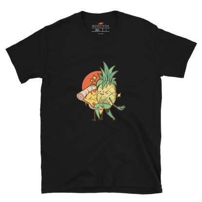 Black Pineapple Pizza T-Shirt featuring the hilarious Pineapple & Pizza graphic on the chest - Funny Graphic Pineapple Pizza T-Shirts - Boozy Fox
