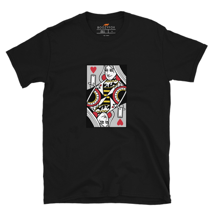 Black Queen of Hearts Playing Card T-Shirt featuring a cool Queen of Hearts graphic on the chest - Cool Graphic Queen of Hearts Playing Card T-Shirts - Boozy Fox