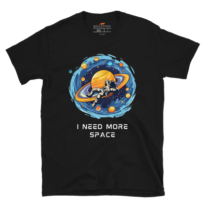 Black Astronaut T-Shirt featuring a captivating I Need More Space graphic on the chest - Funny Graphic Space T-Shirts - Boozy Fox