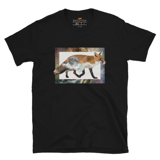 Black Fox T-Shirt featuring a captivating Space Fox graphic on the chest - Cool Graphic Fox T-Shirts - Boozy Fox
