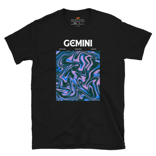 Black Gemini T-Shirt featuring an Abstract Gemini Star Sign graphic on the chest - Cool Graphic Zodiac T-Shirts - Boozy Fox