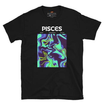 Black Pisces T-Shirt featuring an Abstract Pisces Star Sign graphic on the chest - Cool Graphic Zodiac T-Shirts - Boozy Fox