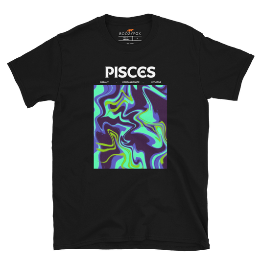 Black Pisces T-Shirt featuring an Abstract Pisces Star Sign graphic on the chest - Cool Graphic Zodiac T-Shirts - Boozy Fox