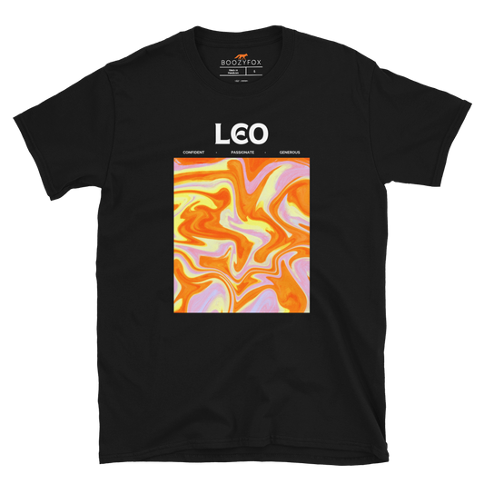 Black Leo T-Shirt featuring an Abstract Leo Star Sign graphic on the chest - Cool Graphic Zodiac T-Shirts - Boozy Fox
