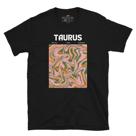 Black Taurus T-Shirt featuring an Abstract Taurus Star Sign graphic on the chest - Cool Graphic Zodiac T-Shirts - Boozy Fox