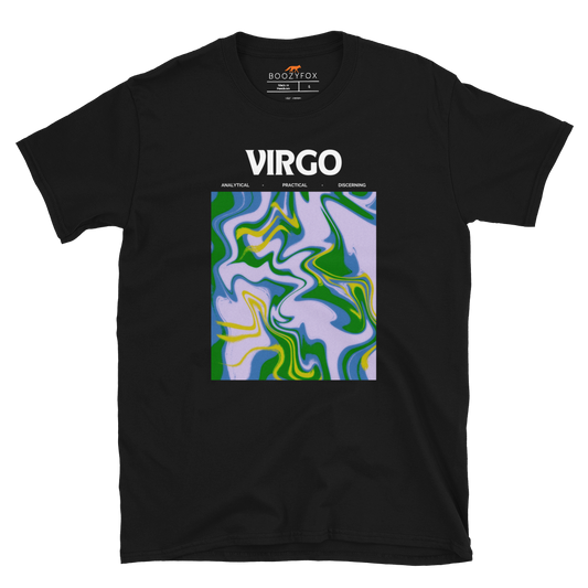 Black Virgo T-Shirt featuring an Abstract Virgo Star Sign graphic on the chest - Cool Graphic Zodiac T-Shirts - Boozy Fox