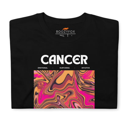 Front details of a Black Cancer T-Shirt featuring an Abstract Cancer Star Sign graphic on the chest - Cool Graphic Zodiac T-Shirts - Boozy Fox