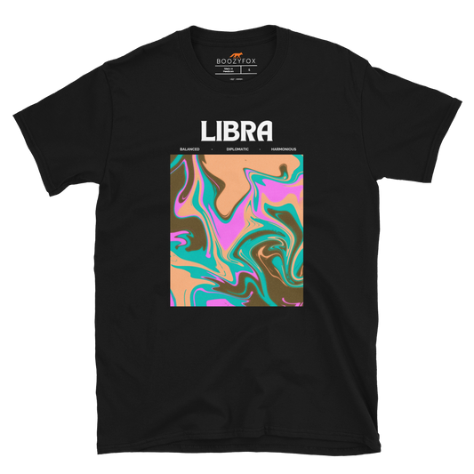Black Libra T-Shirt featuring an Abstract Libra Star Sign graphic on the chest - Cool Graphic Zodiac T-Shirts - Boozy Fox