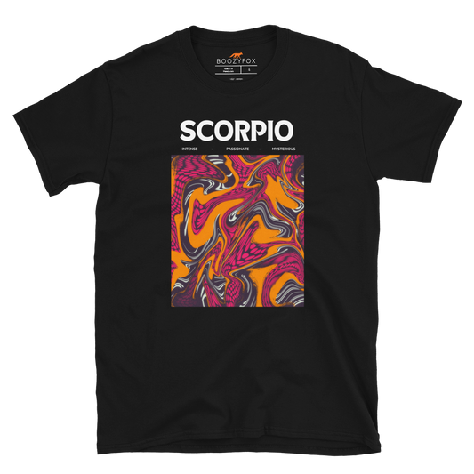 Black Scorpio T-Shirt featuring an Abstract Scorpio Star Sign graphic on the chest - Cool Graphic Zodiac T-Shirts - Boozy Fox