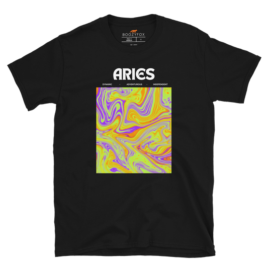 Black Aries T-Shirt featuring an Abstract Aries Star Sign graphic on the chest - Cool Graphic Zodiac T-Shirts - Boozy Fox