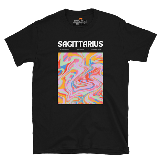 Black Sagittarius T-Shirt featuring an Abstract Sagittarius Star Sign graphic on the chest - Cool Graphic Zodiac T-Shirts - Boozy Fox