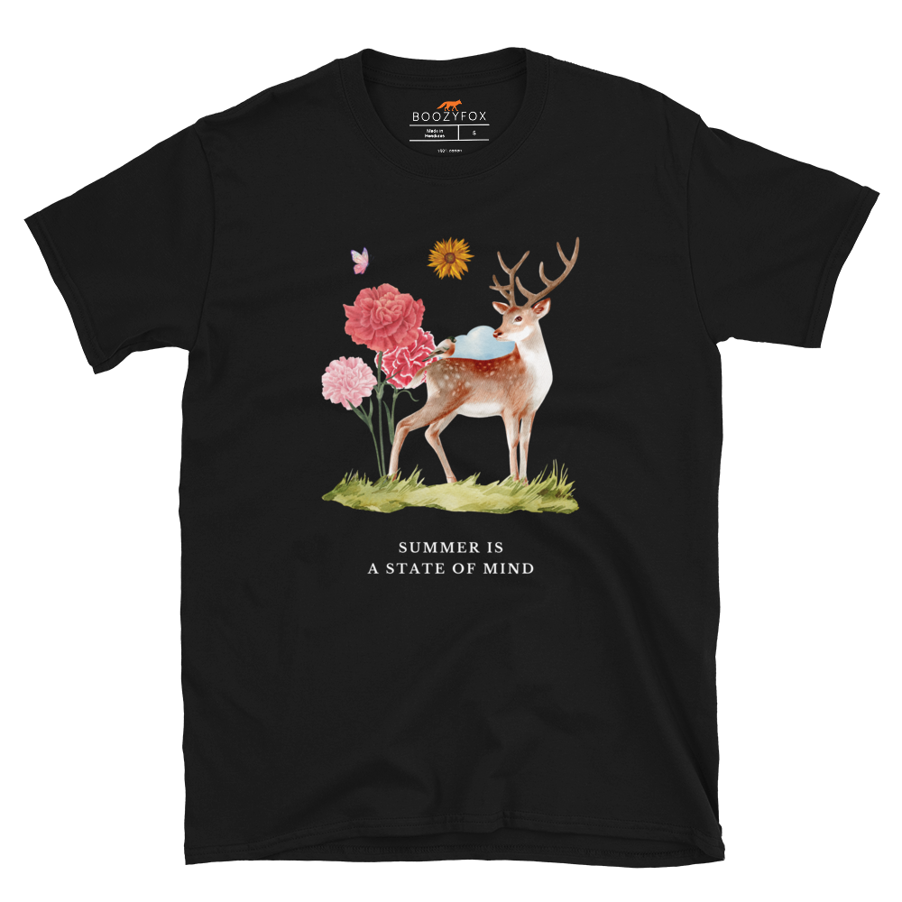 Black Summer Is a State of Mind T-Shirt Featuring a Summer Is a State of Mind graphic on the chest - Cute Graphic Summer T-Shirts - Boozy Fox