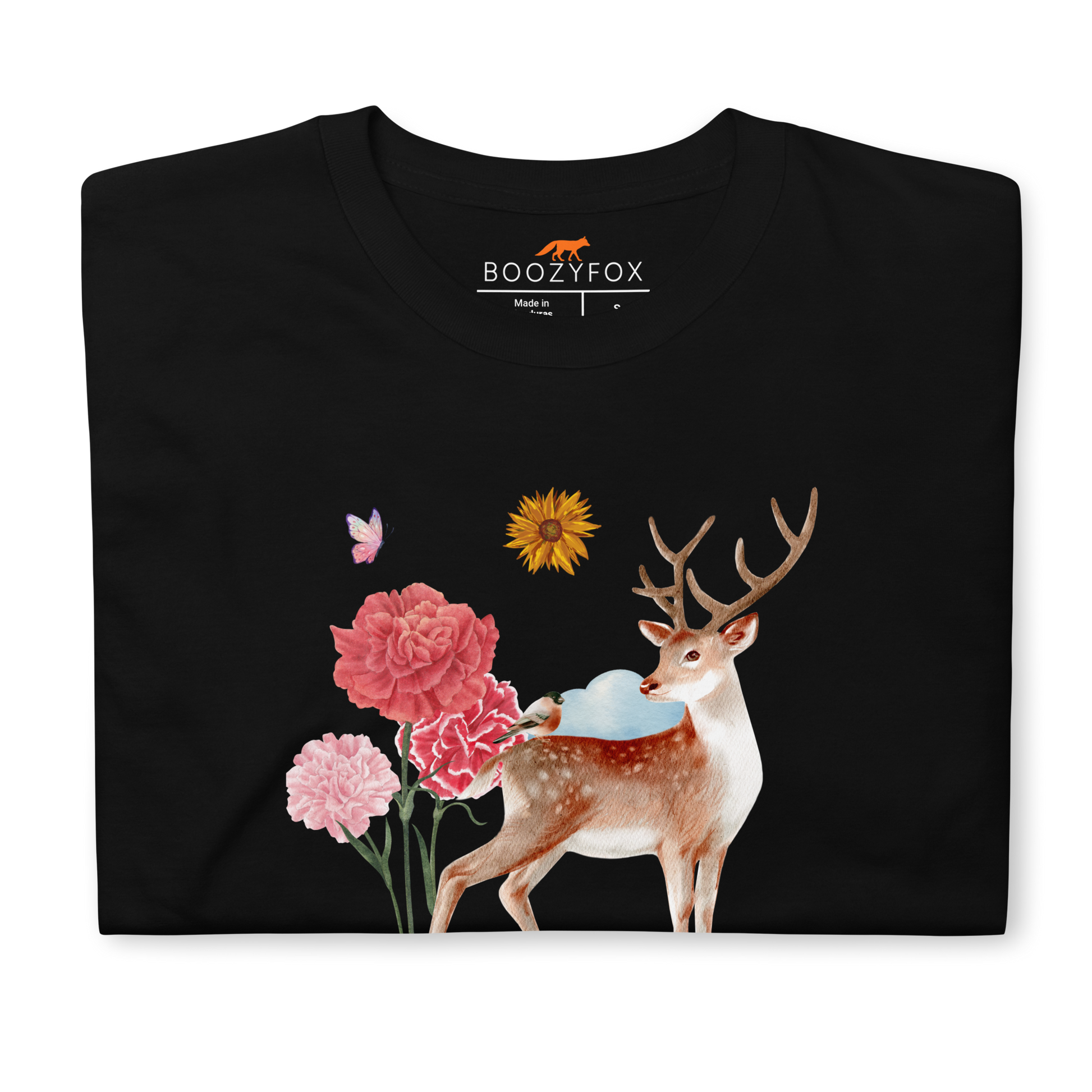 Front details of a Black Summer Is a State of Mind T-Shirt Featuring a Summer Is a State of Mind graphic on the chest - Cute Graphic Summer T-Shirts - Boozy Fox