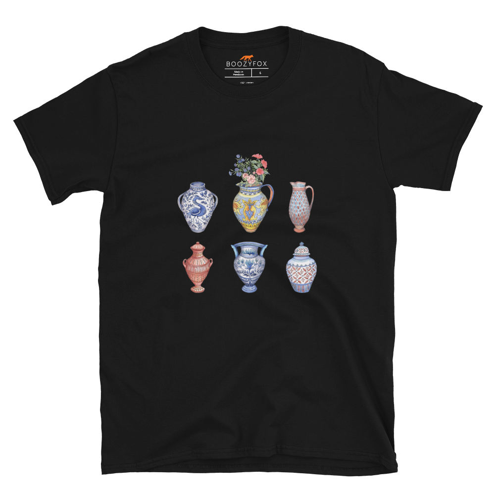 Black Vase T-Shirt featuring a chic vase graphic on the chest - Artsy Graphic Vase T-Shirts - Boozy Fox