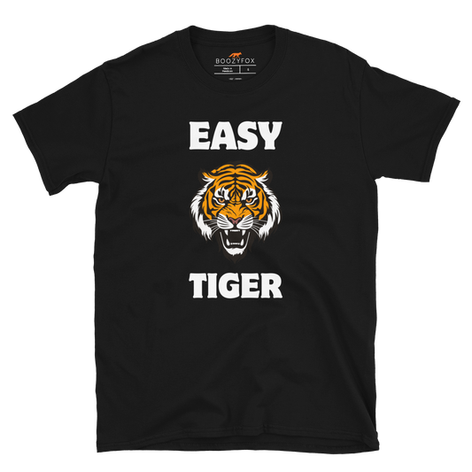 Black Tiger T-Shirt featuring a Easy Tiger graphic on the chest - Funny Graphic Tiger T-Shirts - Boozy Fox