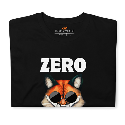 Front details of a Black Fox T-Shirt featuring a Zero Fox Given graphic on the chest - Funny Graphic Fox T-Shirts - Boozy Fox