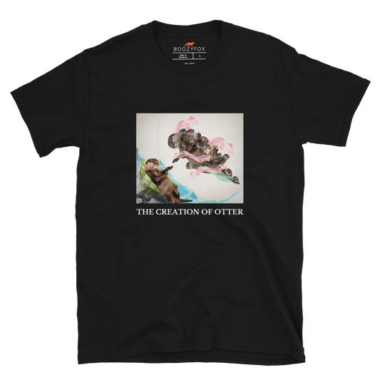 Black Otter T-Shirt featuring a playful The Creation of Otter parody of Michelangelo's masterpiece - Artsy/Funny Graphic Otter T-Shirts - Boozy Fox