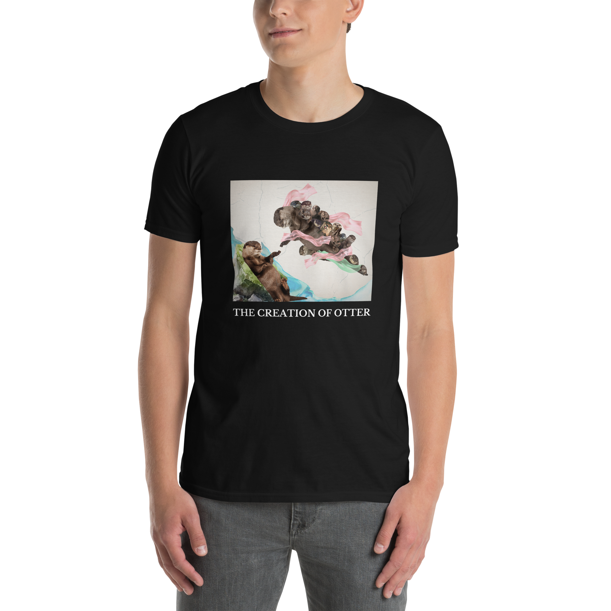 Man wearing a Black The Creation of Otter T-Shirt - Boozy Fox