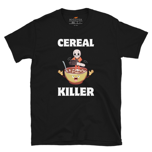 Black Cereal Killer T-Shirt featuring a Cereal Killer graphic on the chest - Funny Graphic T-Shirts - Boozy Fox